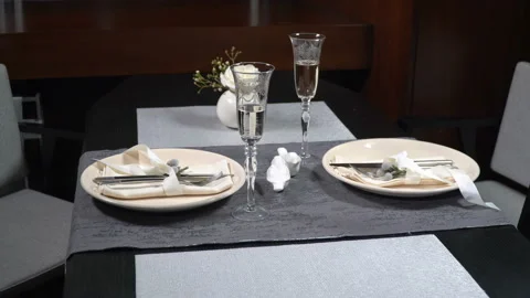 Beautiful served festive table in the restaurant Video stock 103475377
