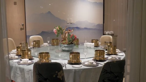 A beautiful served table in a Japanese restaurant awaits guests Stock Footage