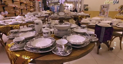 Beautiful service on a wooden table. Stock Footage