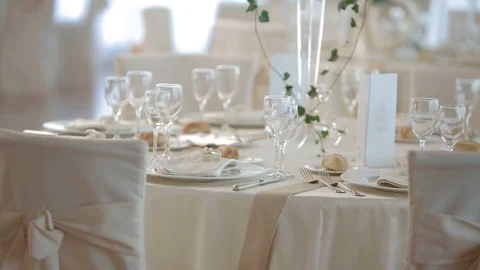 Beautiful serving exquisite wedding table Stock Footage 86601875