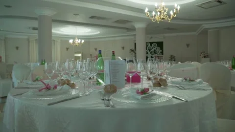 Beautiful serving exquisite wedding table Stock Footage 86602885