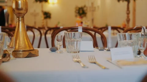Beautiful Serving Exquisite Wedding Table at the Exquisite Banquet Stock-Footage 151958545