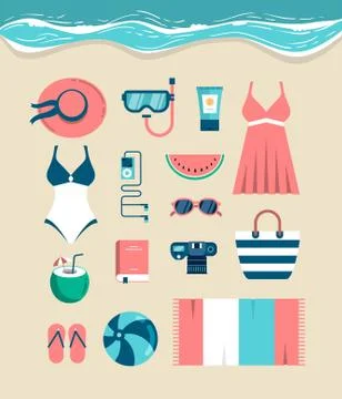 Beautiful set of beach essentials Stock Illustration