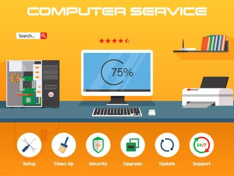 Beautiful set of colorful flat vector banner on the theme repair a desktop co 스톡 일러스트