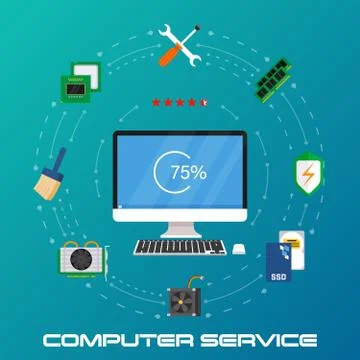 Beautiful set of colorful flat vector banner on the theme repair a desktop co Stock Illustration