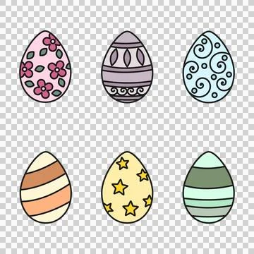 Beautiful set of decorated Easter eggs in pastel colors. Stock Illustration