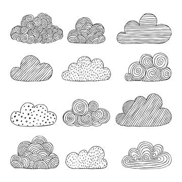 Beautiful set of doodle clouds. Isolated sketch. design background greeting.. Illustration