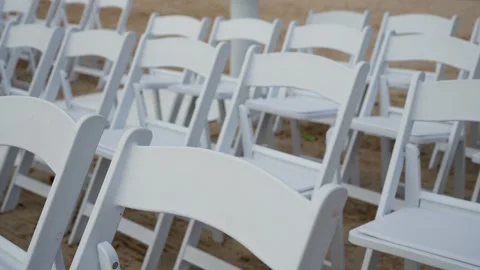 A Beautiful Set of Elegant White Chairs Perfectly Designed for Outdoor Event Stock Footage 314574470