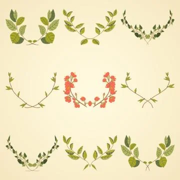 Beautiful set of floral decorative elements Stock Illustration