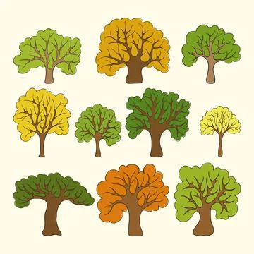Beautiful set of hand drawn doodle trees Isolated sketch for design backgroun Stock Illustration