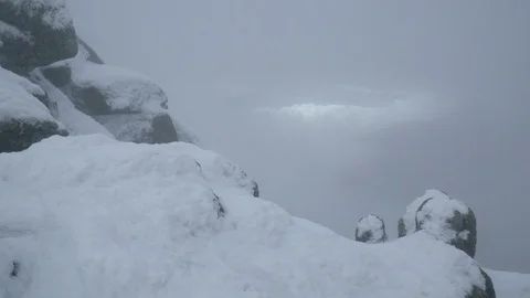 Beautiful set of rocks covered with snow Stock Footage 86662286