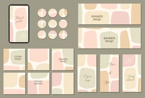 Beautiful set of square, vertical, horizontal and circle social media templat Stock Illustration