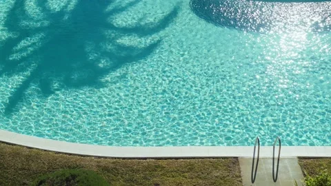 Beautiful shadow of a palm tree on the water surface in the pool. Light ripples Stock Footage 156737205