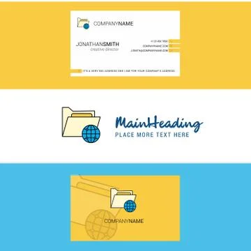 Beautiful Shared folder  Logo and business card. vertical Design Vector Stock Illustration
