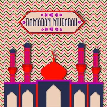 Beautiful shiny mosque on zigzag chevron pattern background for Islamic hol.. 스톡 일러스트
