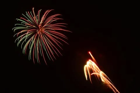 Beautiful shot of exploding colorful fireworks in a black night sky 写真素材