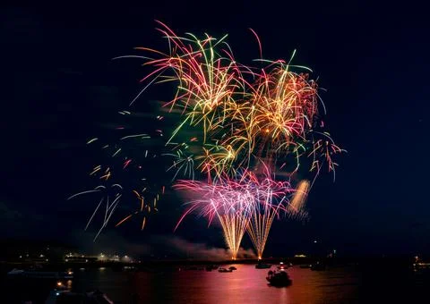 Beautiful shot of exploding fireworks at the British Firework Championships, Ply Stock Photos