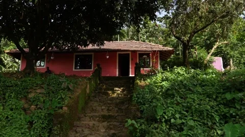 Beautiful shot of house on top of hills behind the trees Video stock 156971353