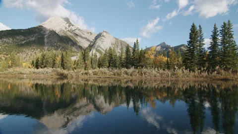 Beautiful Shot of Mountain Reflection in Pond in Kananaskis Country Alberta Cana Video stock 140767864