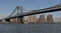 Beautiful Shot Panoramic View NYC Cityscape Manhattan Bridge East River Skyline HD Footage