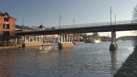Beautiful shot of the river and the bridge crossing it in Porvoo Finland. Stock Footage 339639055