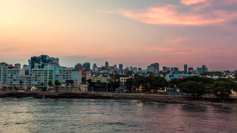 Beautiful sideways hyperlapse timelapse of Santo Domingo Malecon seafront Video stock 153044375