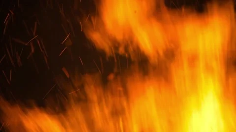 Beautiful sight of a huge bonfire whose flames rushes up to the sky Video stock 64840490
