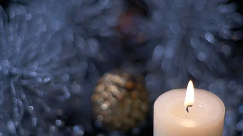 Beautiful Silver Background of Single Candle Lit Video stock 128826974