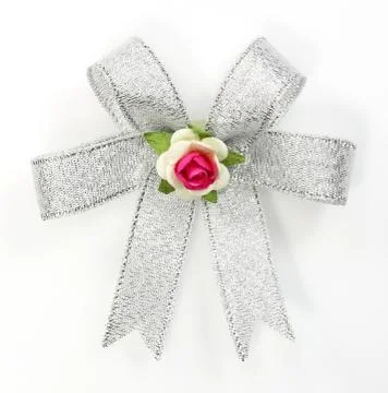 Beautiful silver bow on white background Stock Photos