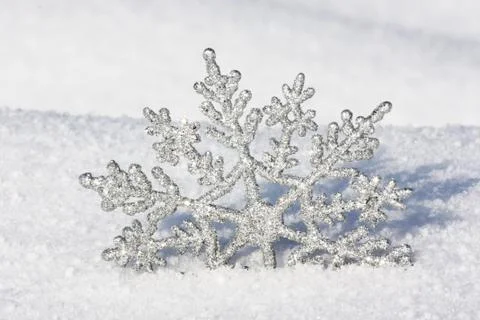Beautiful silver snowflake in snow Stock Photos