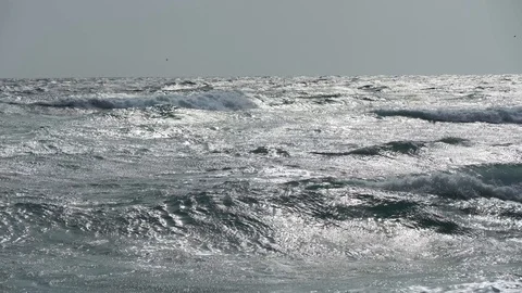 Beautiful silver waves at sea during a storm Stock Footage 115974506