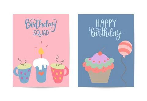 Beautiful simple card with cute elements and hand drawn lettering. Vector ill Stock Illustration