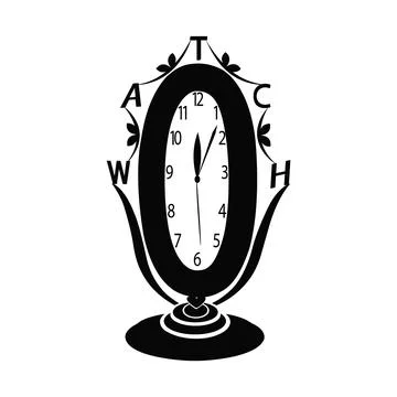 Beautiful single table clock silhouette design on a white background Stock Illustration