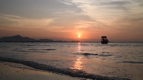 Beautiful sky and sun set with wave and beach on evening at Mook island, Stock Footage 270423739