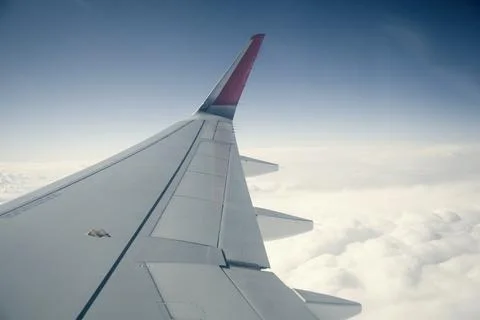 Beautiful sky cloud view look through glass window plane Stock Photos