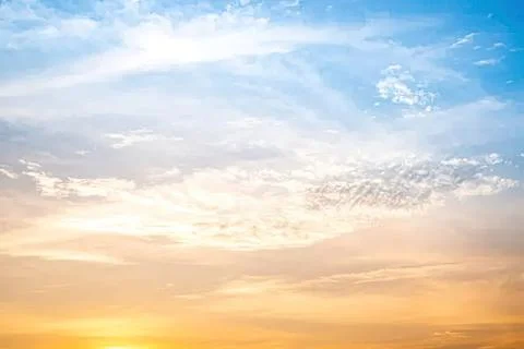 Beautiful sky with clouds and sunset in the evening Stock Photos
