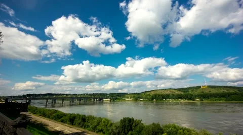 Beautiful sky with clouds. The bridge over the river Video stock 53709010