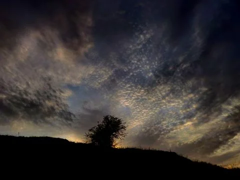Beautiful sky with doted clouds pattern during sunset Stock Photos