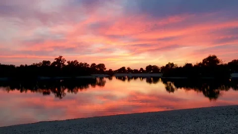 Beautiful sky reflected in Lake Jarun. Zagreb Croatia Stock Footage 130756539