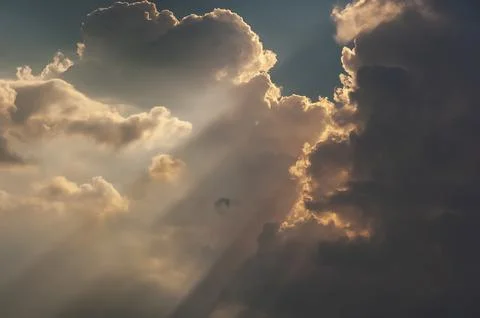 Beautiful sky. Sun rays. The clouds are lush Stock Photos