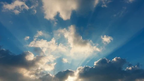 Beautiful sky with sun rays. Professional time lapse, no birds, no flicker. Stock Footage 92393123