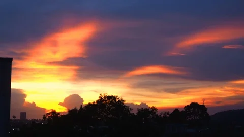 The beautiful sky sunset view see from downtown have silhouette of building a Stock Footage 110827633