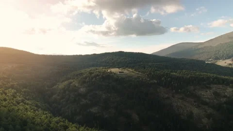 Beautiful sky view drone scene of a refuge in the middle of mountains Stock Footage 166863074