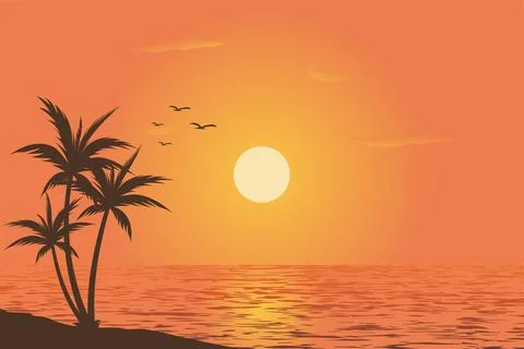 Beautiful sky view sunset on beach vector illustration Stock Illustration