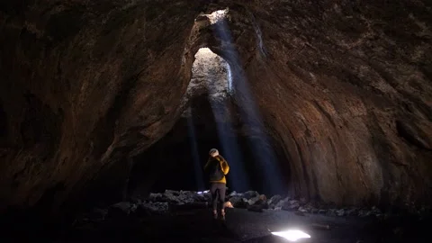 Beautiful Skylight Cave Underground in Central Oregon Stock Footage 142528835
