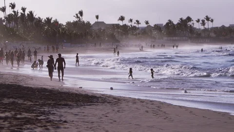 Beautiful slow motion beach scene in Punta Cana Stock Footage 86889886