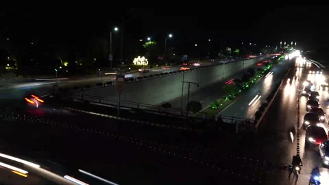 Beautiful Slow shutter timelapse of the big road junction on the night, view Stock Footage 204597688