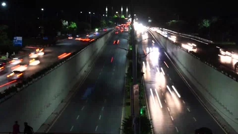 Beautiful Slow shutter timelapse of the big road junction on the night, view Stock Footage 204597706