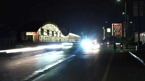 Beautiful Slow shutter timelapse of the big busy road on Light festival at n Stock Footage 204711172