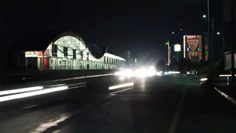 Beautiful Slow shutter timelapse of the big busy road on Light festival at n Stock Footage 204711174